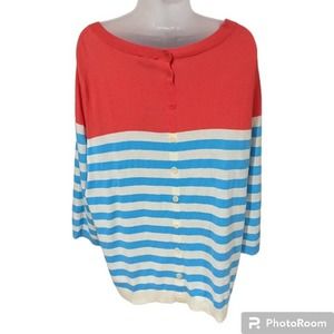 NWT Talbot's Striped Tunic Sweater Button Up Back Size 3X Red, Blue, Ivory